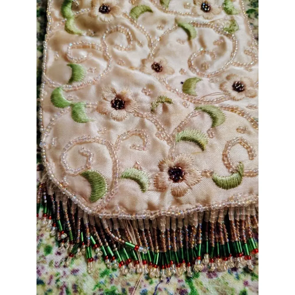Vintage Jeweled Beaded Silk Floral Purse, Small